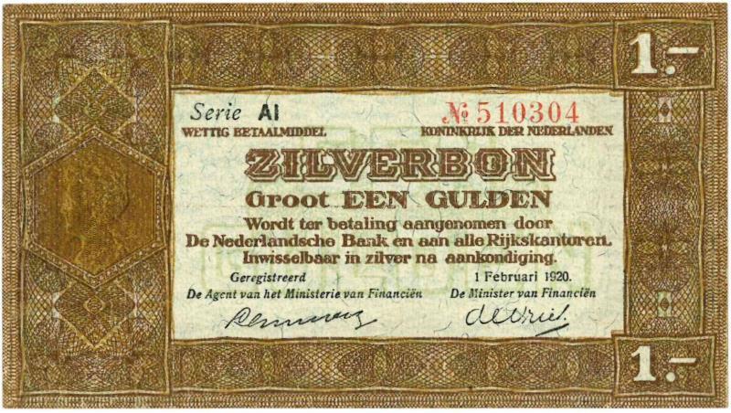 Nederland. 1 gulden. Zilverbon. Type 1920. - Prachtig +.