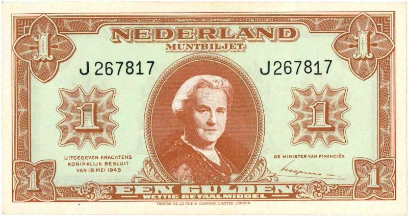 Nederland. 1 gulden. Muntbiljet. Type 1943. - UNC.