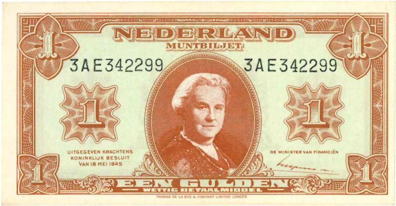 Nederland. 1 gulden. Muntbiljet. Type 1945. - UNC.