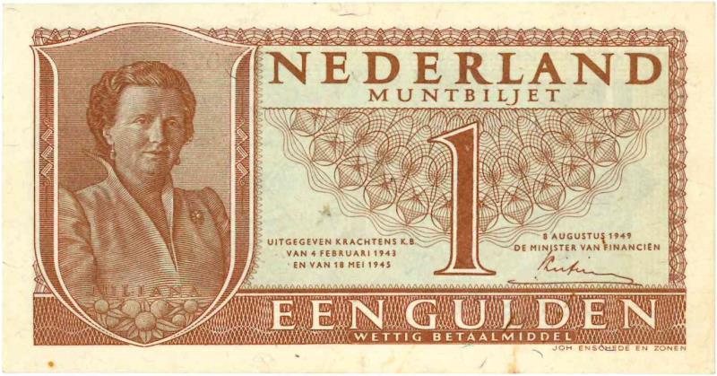 Nederland. 1 gulden. Muntbiljet. Type 1949. - UNC.