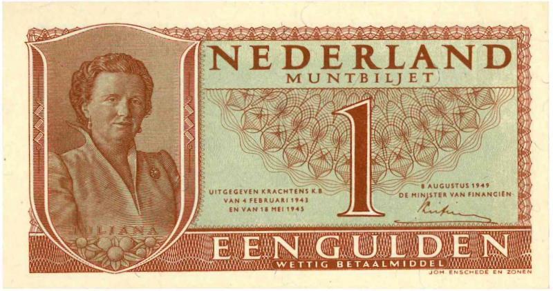 Nederland. 1 gulden. Muntbiljet. Type 1949. - UNC.