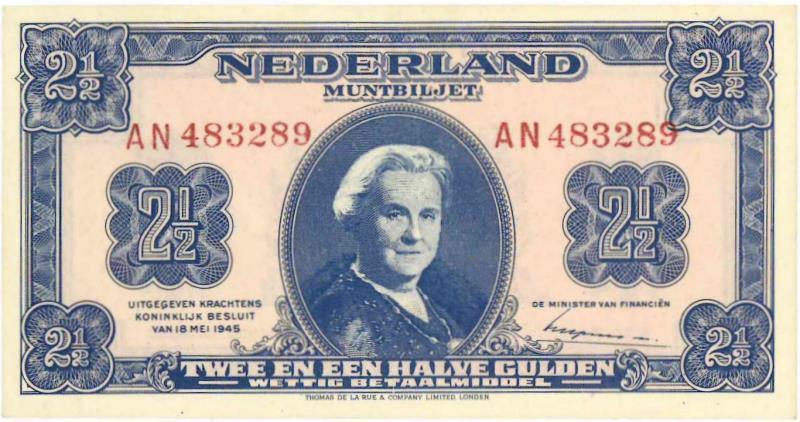 Nederland. 2½ gulden. Muntbiljet. Type 1945. - UNC.