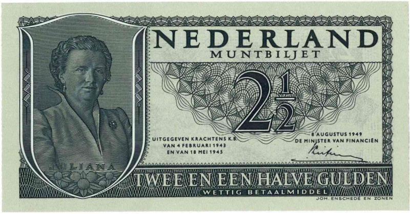 Nederland. 2½ gulden. Muntbiljet. Type 1949. - UNC.