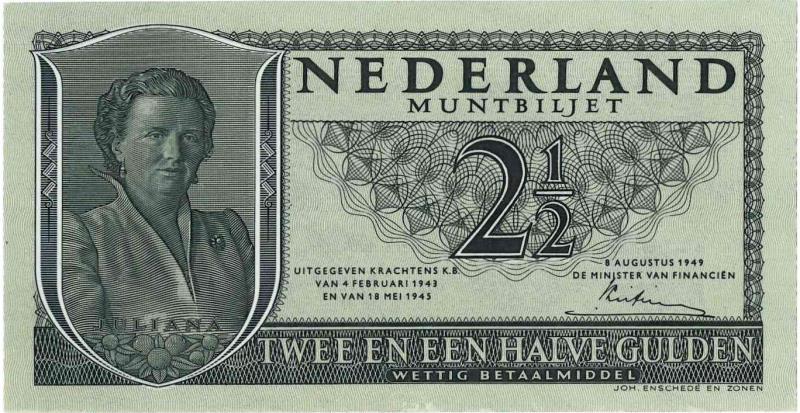 Nederland. 2½ gulden. Muntbiljet. Type 1949. - Nagenoeg UNC.