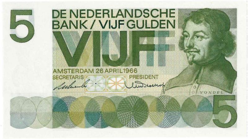 Nederland. 5 gulden. Bankbiljet. Type 1966. Vondel - UNC.