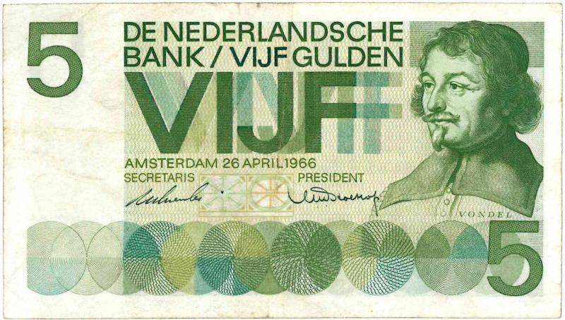 Nederland. 5 gulden. Bankbiljet. Type 1966. Vondel - Zeer Fraai +.