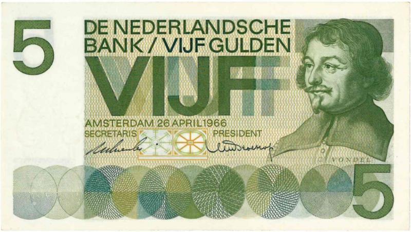 Nederland. 5 gulden. Bankbiljet. Type 1966. Vondel - UNC.