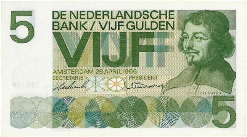 Nederland. 5 gulden. Bankbiljet. Type 1966. Vondel - Nagenoeg UNC.