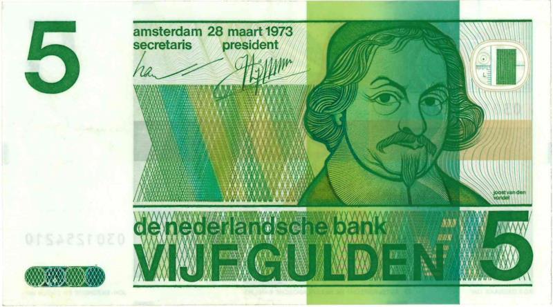 Nederland. 5 gulden. Bankbiljet. Type 1973. Vondel - Zeer Fraai +.