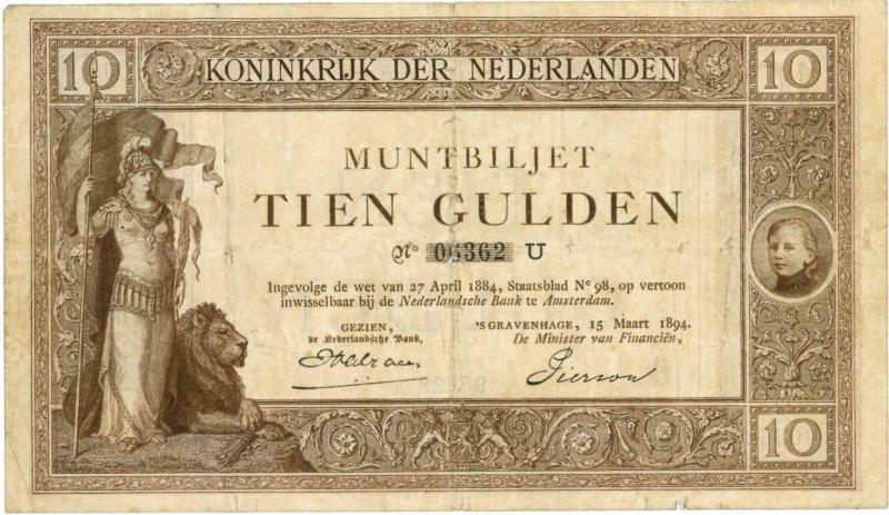 Nederland. 10 gulden. Muntbiljet. Type 1894. - Fraai.