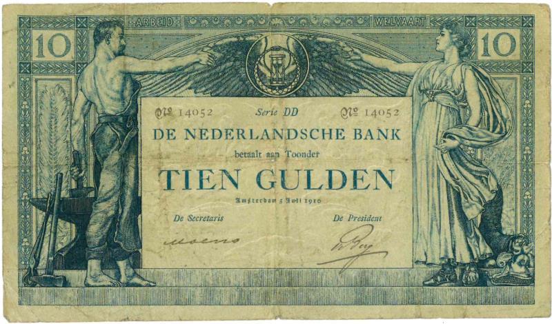 Nederland. 10 gulden. Bankbiljet. Type 1904. Arbeid en Welvaart - Fraai.