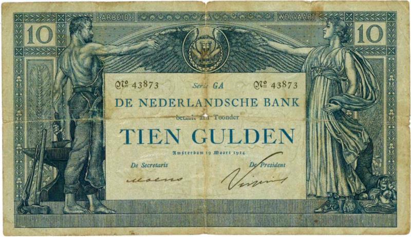 Nederland. 10 gulden. Bankbiljet. Type 1904. Arbeid en Welvaart - Fraai.