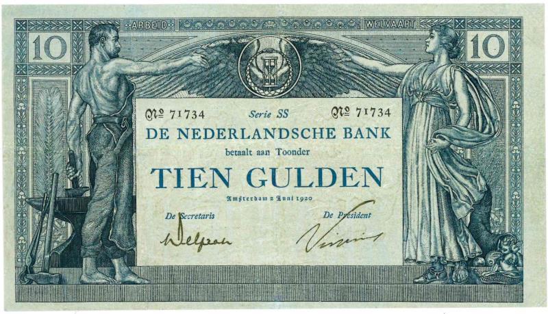 Nederland. 10 gulden. Bankbiljet. Type 1904. Arbeid en Welvaart - Zeer Fraai +.