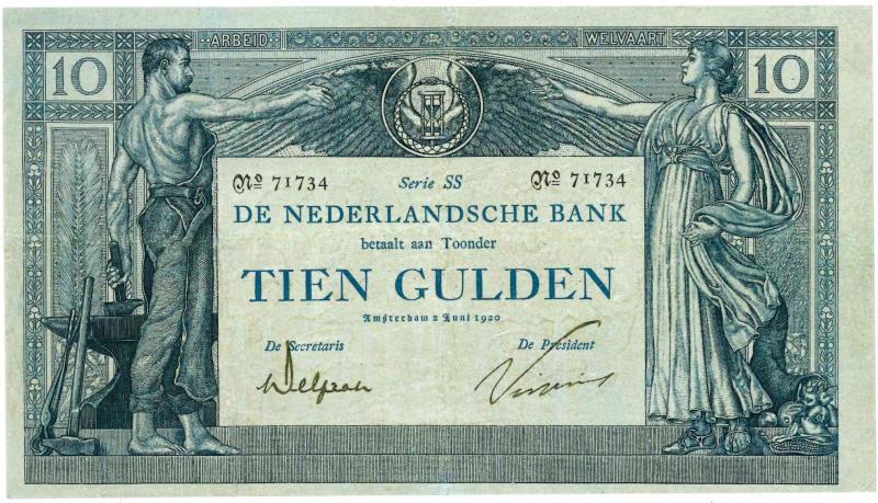 Nederland. 10 gulden. Bankbiljet. Type 1904. Arbeid en Welvaart - Zeer Fraai +.