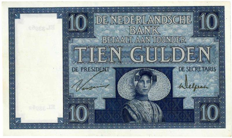 Nederland. 10 gulden. Bankbiljet. Type 1924. Zeeuw Meisje - Zeer Fraai / Prachtig.