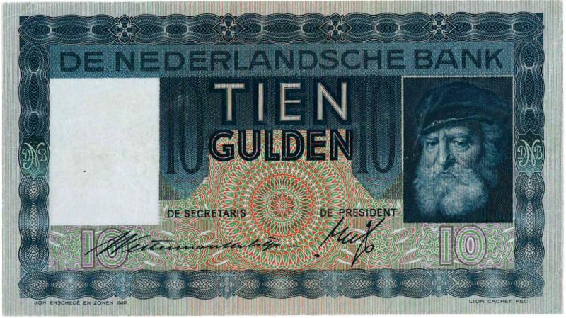 Nederland. 10 gulden. Bankbiljet. Type 1933. Grijsaard - Zeer Fraai / Prachtig.