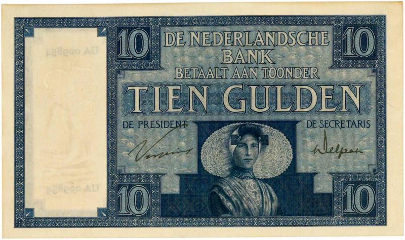 Nederland. 10 gulden. Bankbiljet. Type 1924. Zeeuw Meisje - Prachtig +.