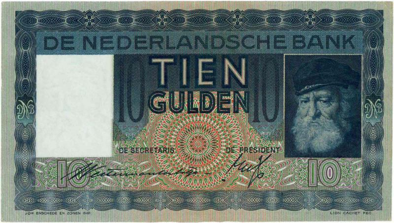 Nederland. 10 gulden. Bankbiljet. Type 1933. Grijsaard - Prachtig.