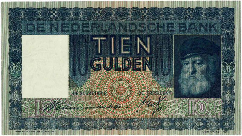 Nederland. 10 gulden. Bankbiljet. Type 1933. Grijsaard - Prachtig.