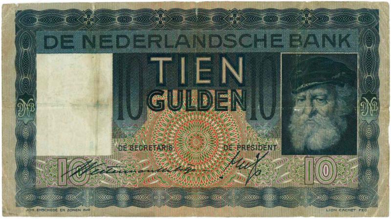 Nederland. 10 gulden. Bankbiljet. Type 1933. Grijsaard - Fraai +.