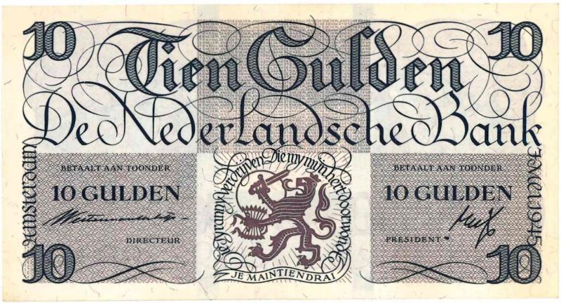 Nederland. 10 gulden. Bankbiljet. Type 1945I. Lieftincktientje - Prachtig.