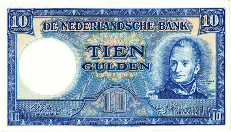 Nederland. 10 gulden. Bankbiljet. Type 1949. Koning Willem I - Prachtig.