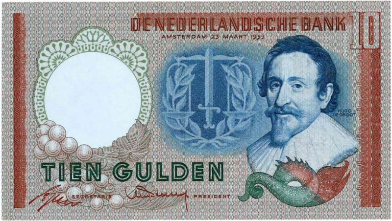 Nederland. 10 gulden. Bankbiljet. Type 1953. Hugo de Groot - Nagenoeg UNC.