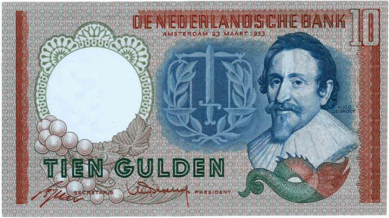 Nederland. 10 gulden. Bankbiljet. Type 1953. Hugo de Groot - Nagenoeg UNC.