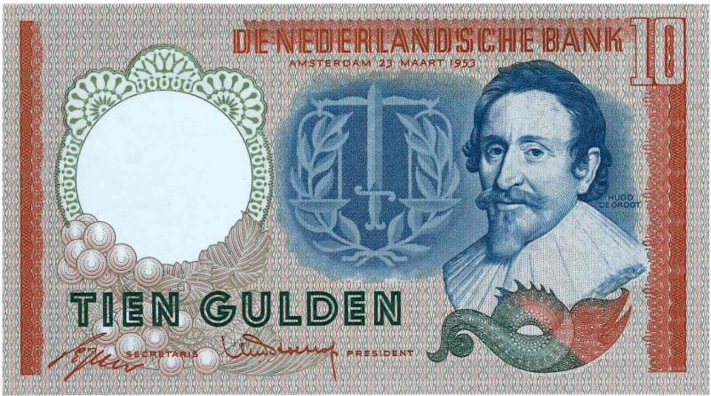 Nederland. 10 gulden. Bankbiljet. Type 1953. Hugo de Groot - UNC.