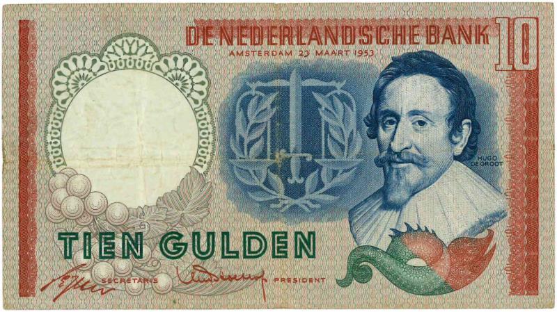 Nederland. 10 gulden. Bankbiljet. Type 1953. Hugo de Groot - Zeer Fraai -.