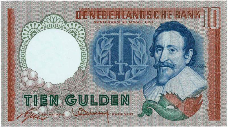 Nederland. 10 gulden. Bankbiljet. Type 1953. Hugo de Groot - Nagenoeg UNC.