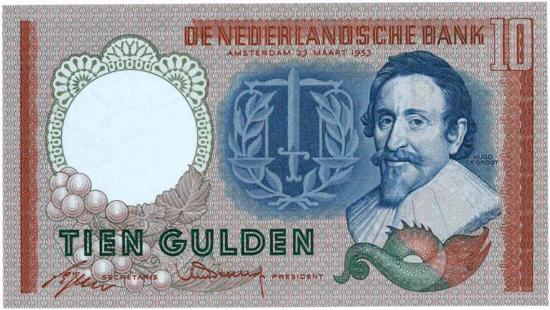 Nederland. 10 gulden. Bankbiljet. Type 1953. Hugo de Groot - UNC.