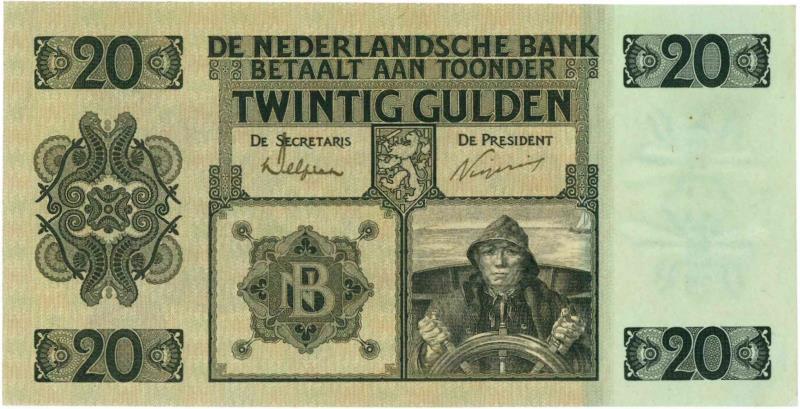 Nederland. 20 gulden. Bankbiljet. Type 1926. Roerganger - Prachtig.