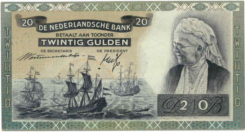 Nederland. 20 gulden. Bankbiljet. Type 1939. Emma - Prachtig.