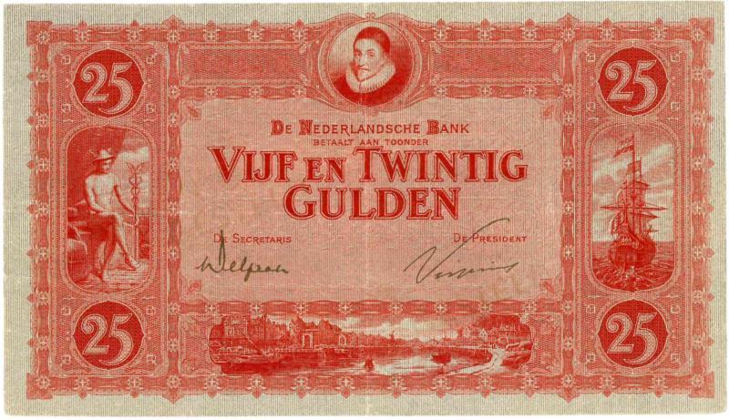 Nederland. 25 gulden. Bankbiljet. Type 1921. Willem van Oranje - Zeer Fraai ++.