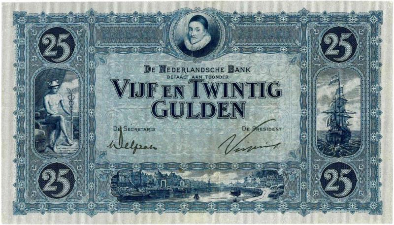 Nederland. 25 gulden. Bankbiljet. Type 1927. Willem van Oranje - Zeer Fraai ++.