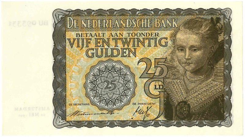 Nederland. 25 gulden. Bankbiljet. Type 1940. Prinsesje - Nagenoeg UNC.