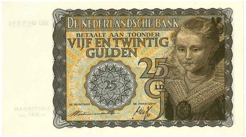 Nederland. 25 gulden. Bankbiljet. Type 1940. Prinsesje - Nagenoeg UNC.