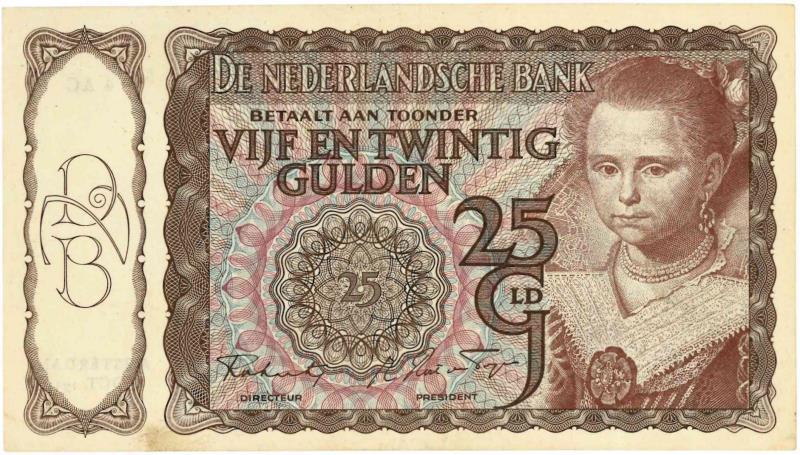 Nederland. 25 gulden. Bankbiljet. Type 1943I. Prinsesje - Zeer Fraai +.