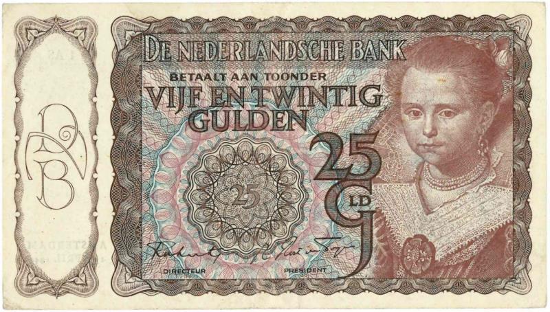 Nederland. 25 gulden. Bankbiljet. Type 1943I. Prinsesje - Zeer Fraai +.