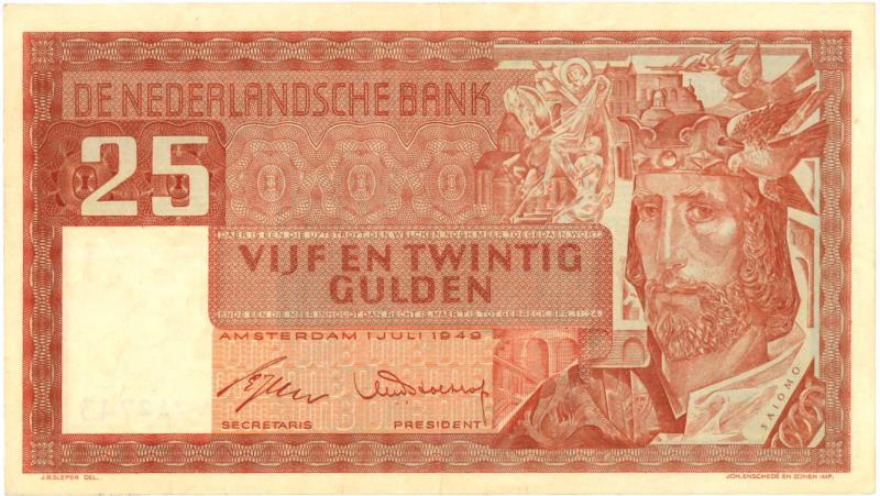 Nederland. 25 gulden. Bankbiljet. Type 1949. Salomo - Zeer Fraai +.