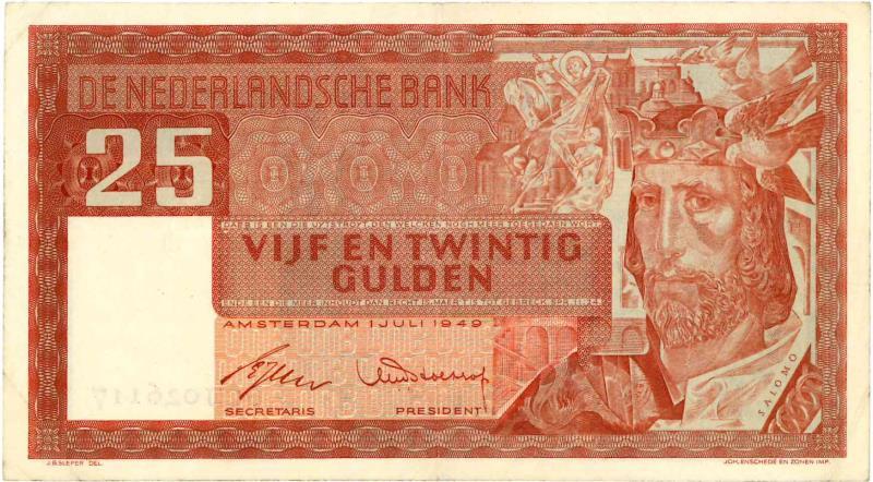 Nederland. 25 gulden. Bankbiljet. Type 1949. Salomo - Zeer Fraai +.