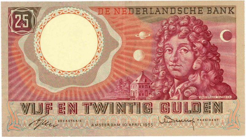 Nederland. 25 gulden. Bankbiljet. Type 1955. Huygens - Zeer Fraai.