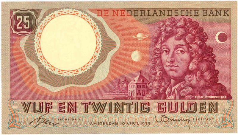 Nederland. 25 gulden. Bankbiljet. Type 1955. Huygens - UNC.