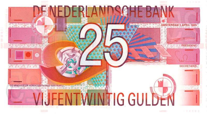 Nederland. 25 gulden. Bankbiljet. Type 1989. Roodborstje - UNC.