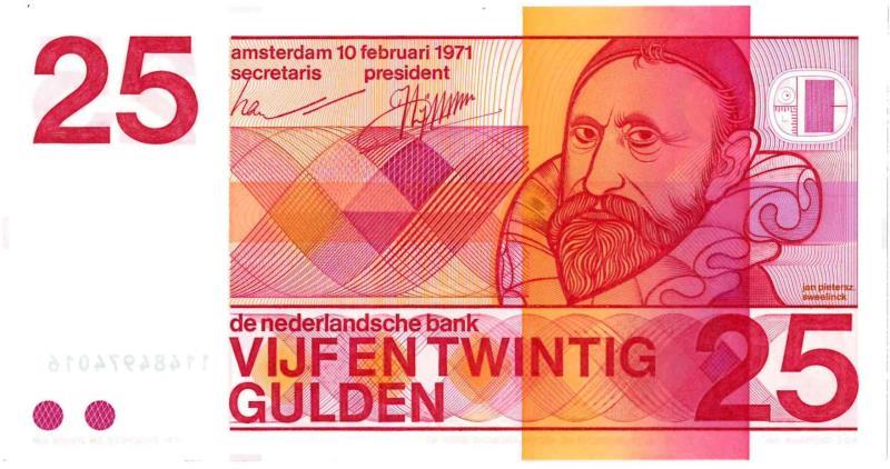 Nederland. 25 gulden. Bankbiljet. Type 1971. Sweelinck - Nagenoeg UNC.