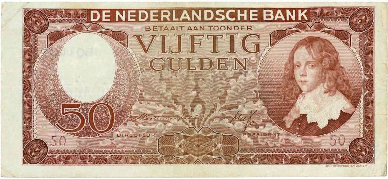 Nederland. 50 gulden. Bankbiljet. Type 1945. Stadhouder Willem II - Zeer Fraai.