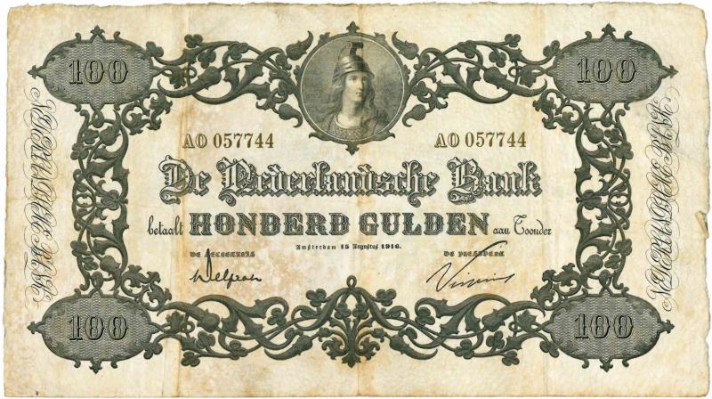 Nederland. 100 gulden. Bankbiljet. Type 1860. Reliëfrand - Zeer Fraai.