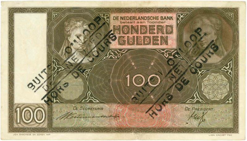 Nederland. 100 gulden. Bankbiljet. Type 1930. Luitspelende vrouw - Zeer Fraai.