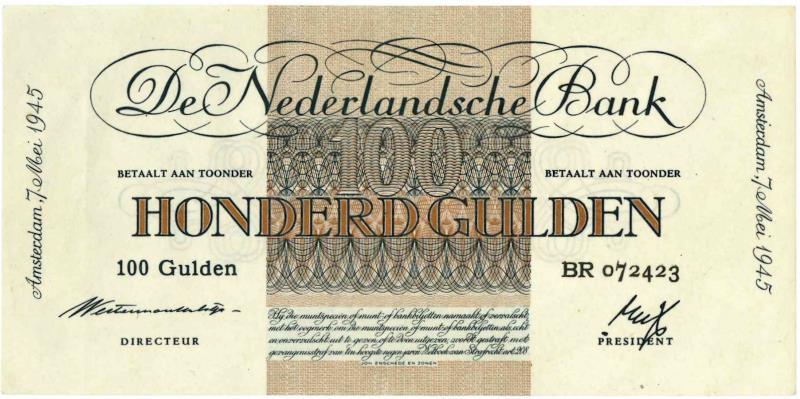 Nederland. 100 gulden. Bankbiljet. Type 1945. Geldzuivering - Zeer Fraai ++.